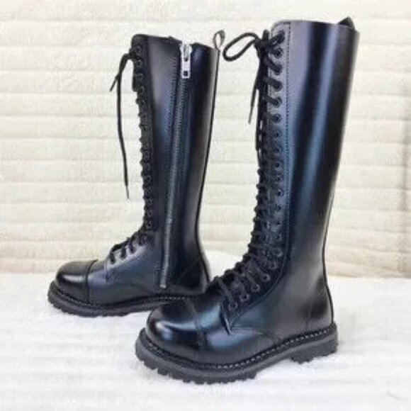 Riot 20 VL Goth Combat Biker Steel Toe Boots Black VEGAN Leather By DEMONIA main image 5